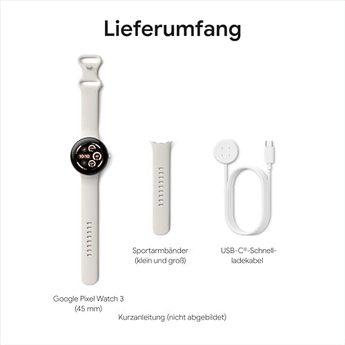 Google Pixel Watch 3 (45 mm) – Android Smartwatch, Herzfrequenz & Fitness-Tracking, Fitbit Running, 24h Akku, Aluminium Schwarz, Wi-Fi