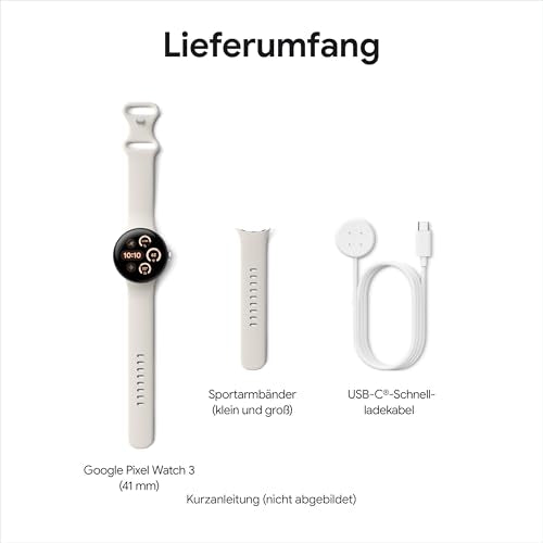 Google Pixel Watch 3 (41 mm) – Android Smartwatch, Herzfrequenz & Fitness-Tracking, Fitbit Running, 24h Akku, Aluminium Silber, Wi-Fi
